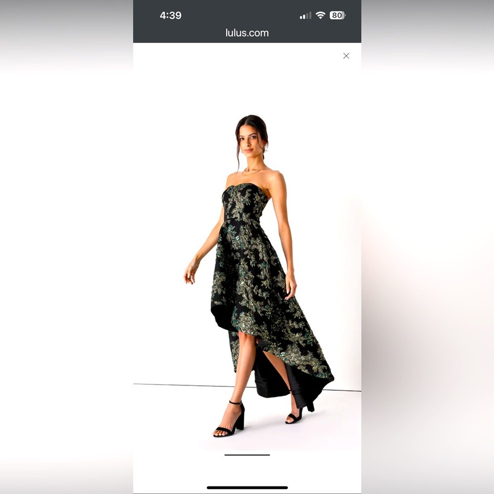 Lulu’s All Romance Green Floral Jacquard Strapless High-Low Dress XL.